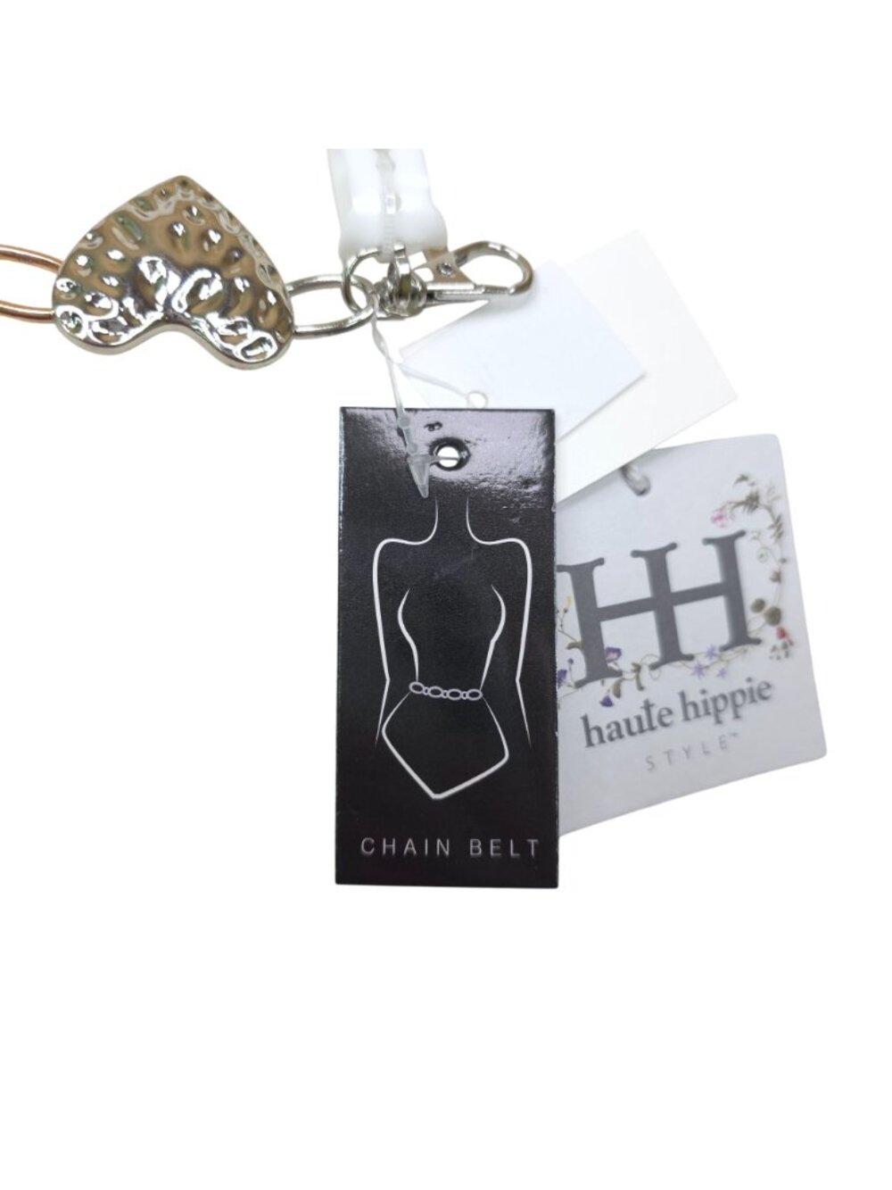 Haute Hippie Gold & Silver Heart Chain Belt L/XL Alloy 1.5" Wide 43"Long w/chain - Picture 7 of 11